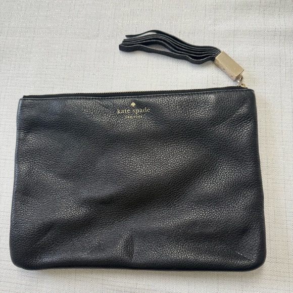 Kate Spade New York Clutch Bag Black Crease On Back Leather Makeup Travel Bag - Picture 1 of 5